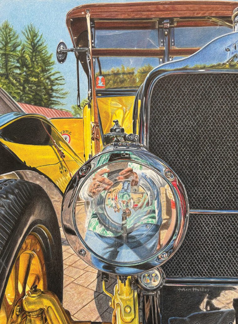 ann-holder-motoring-festival-yellow-car-reflection