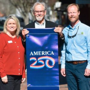 Pictured here are Town Manager Josh Ward, Mayor Pay Taylor, and Chamber Executive Director Johanna Fein.