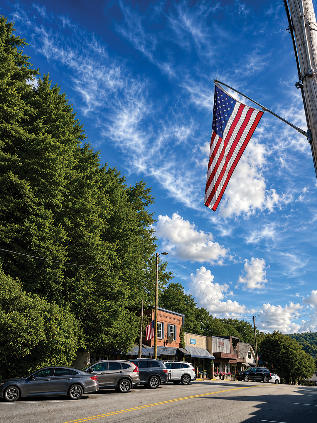 highlands-nc-main-street-flag-july-4