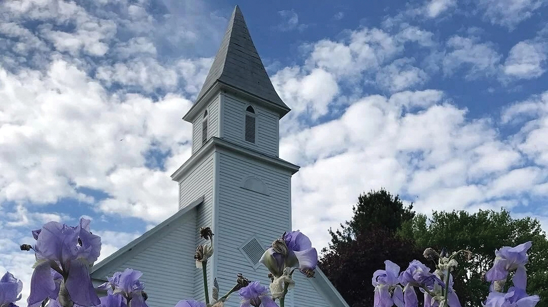 Webster Baptist Church & Irises-Resize